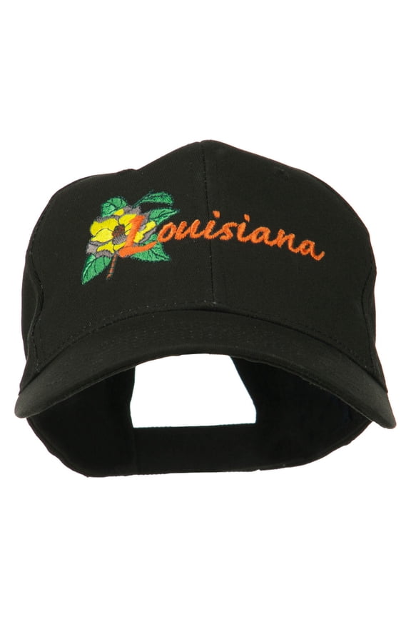 USA State Louisiana Flower Embroidered Low Profile Cap - Black OSFM