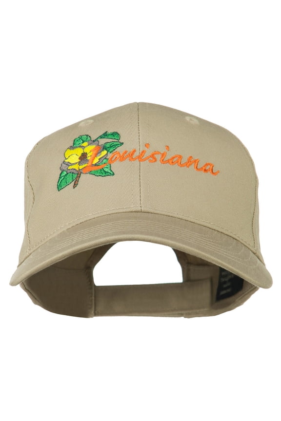 USA State Louisiana Flower Embroidered Low Profile Cap - Khaki OSFM