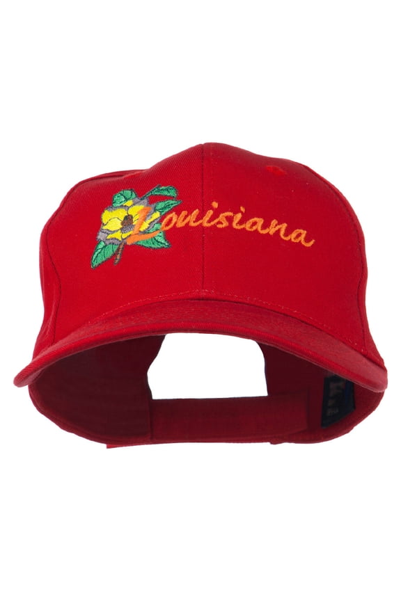 USA State Louisiana Flower Embroidered Low Profile Cap - Red OSFM