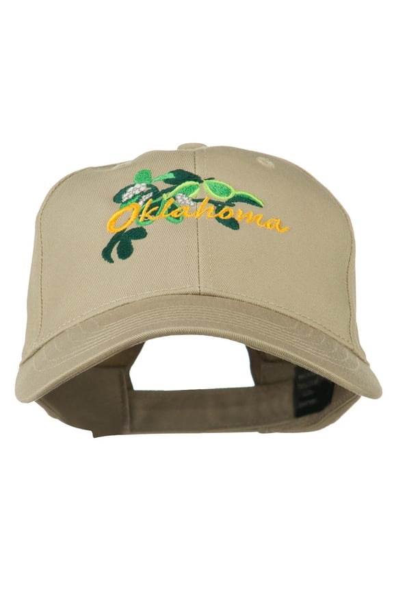 USA State Oklahoma Mistletoe Embroidered Low Profile Cap - Khaki OSFM