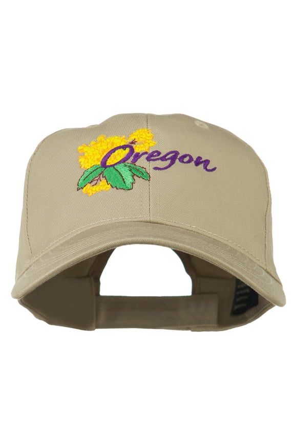 USA State Oregon Flowers Embroidered Low Profile Cap - Khaki OSFM