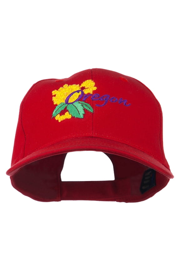 USA State Oregon Flowers Embroidered Low Profile Cap - Red OSFM