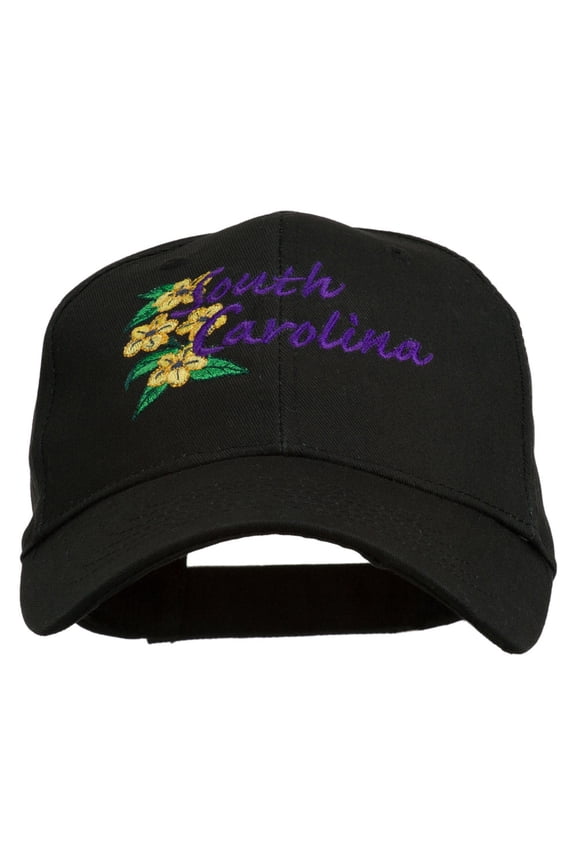 USA State South Carolina Flowers Embroidered Cotton Cap - Black OSFM