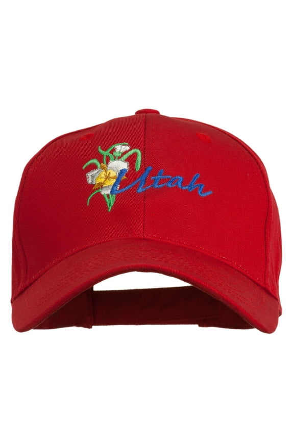 USA State Utah Flower Sego Lily Embroidery Organic Cotton Cap - Red OSFM
