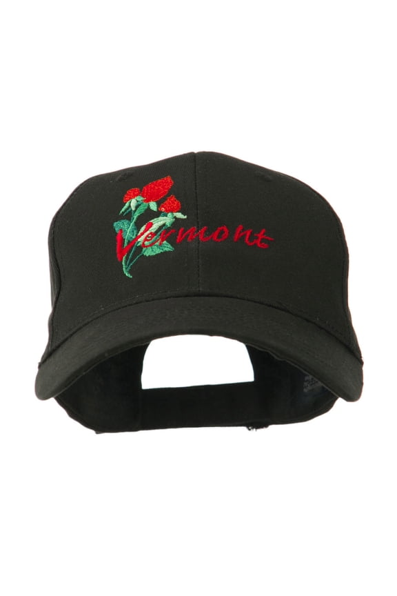 USA State Vermont Red Clover Embroidery Cap - Black OSFM