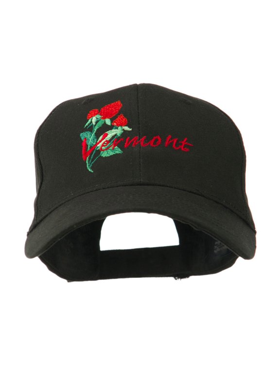 USA State Vermont Red Clover Embroidery Cap - Black OSFM