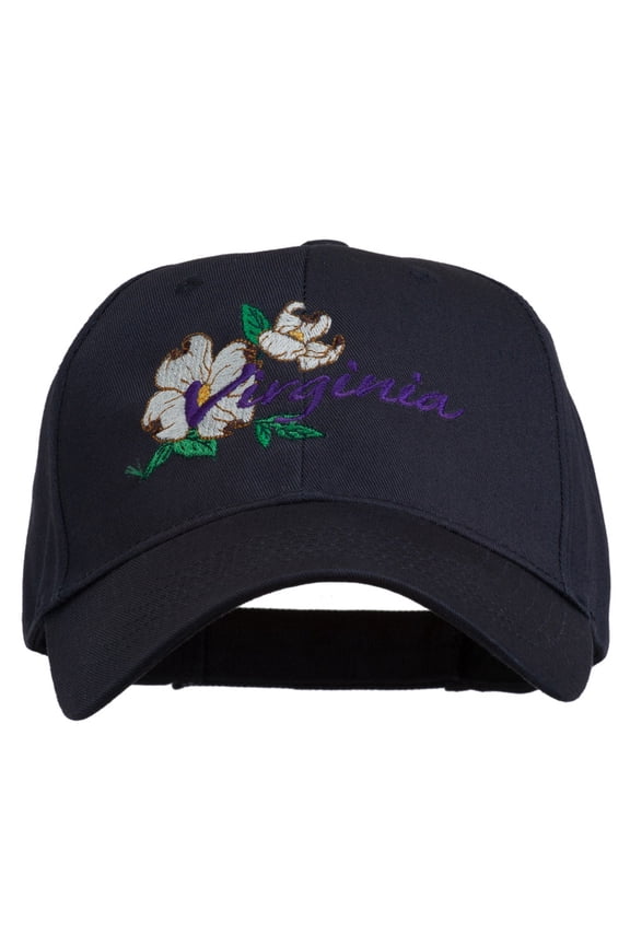 USA State Virginia Flowers Dogwood Embroidered Organic Cotton Cap - Navy OSFM