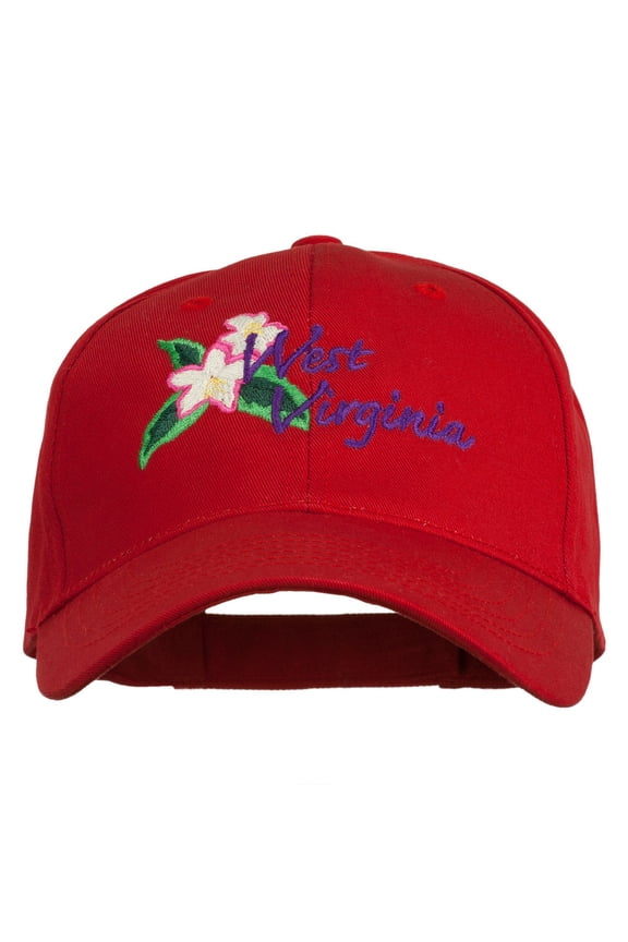 USA State West Virginia Flower Embroidered Low Profile Cap - Red OSFM