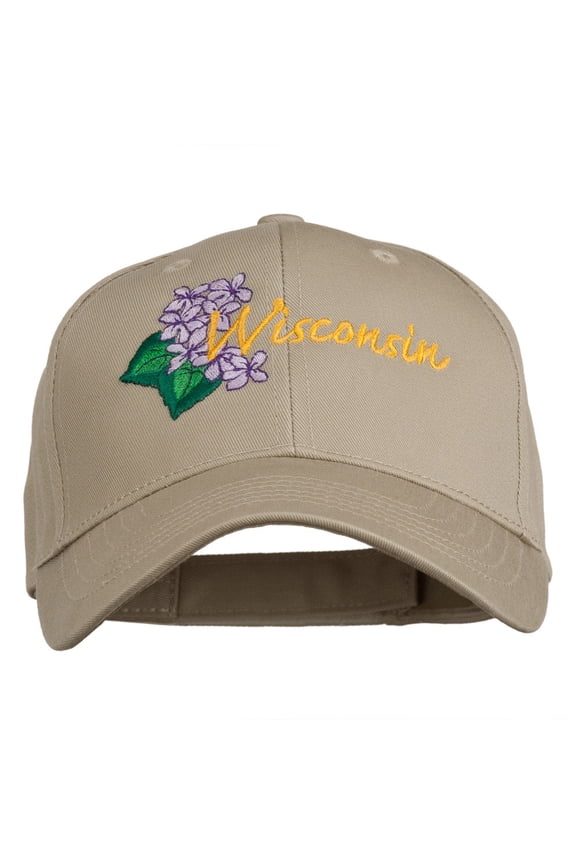 USA State Wisconsin Wood Violet Embroidered Low Profile Cap - Khaki OSFM