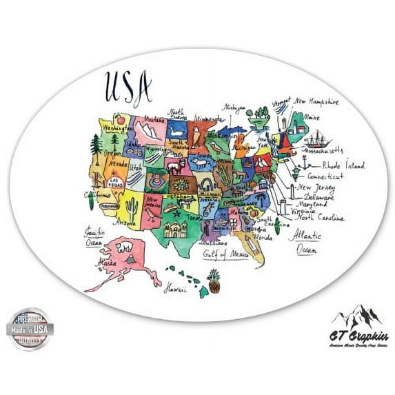 USA States Map - 12" Vinyl Sticker Waterproof Decal