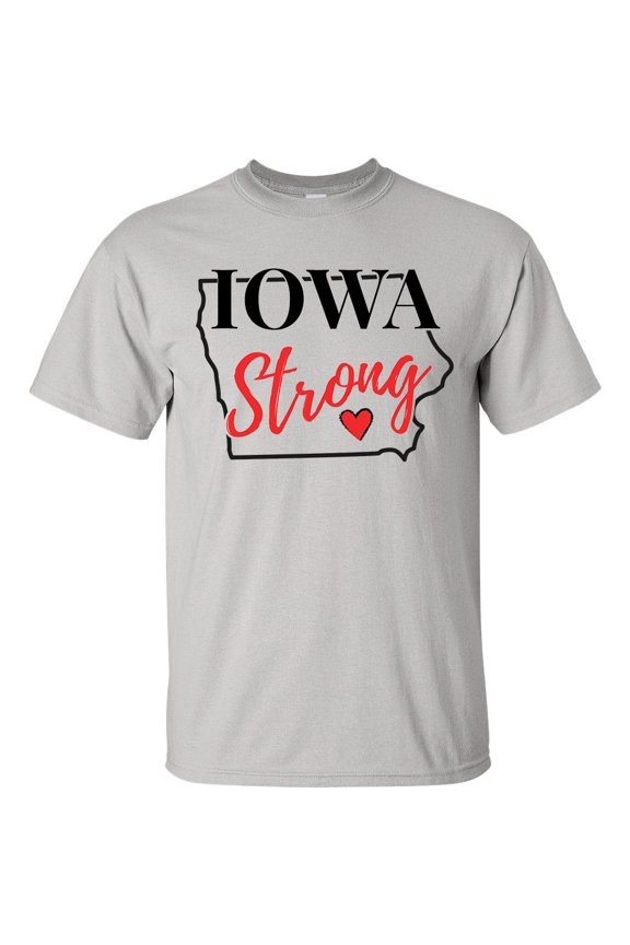 USA States Strong State Outline Heart Unisex Adult Short Sleeve T-shirt-Iowa-medium