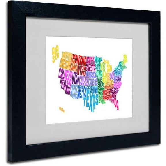 "USA States Txt Map 3" Matted Framed Art by Michael Tompsett