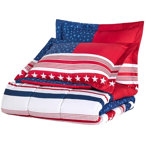 USA Stripe Comforter Set with 2 Shams King Queen