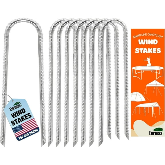 USA Strong Trampoline Anchor Stake High Wind, Ground Anchors Heavy Duty, Tent Stakes,Trampoline Accessories, Swing Set Anchors, Ground Stakes, Pack of 8(Silver)