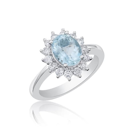 USA Studs R4276AQ 8 x 6 mm Ilano 0.5 CTTW Oval 14K White Gold Diamond & Aquamarine Rings