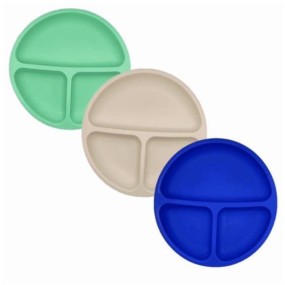 USA Baby Plates, Toddler Plates with Strong Suctions, 100% Silicone, Divided Design with Lids, Perfect for Picky Eaters, 3 Pack