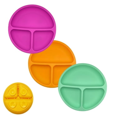 USA Baby Plates, Toddler Plates with Strong Suctions, 100% Silicone, Divided Design with Lids, Perfect for Picky Eaters, 3 Pack