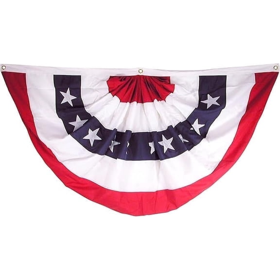 Super Tough 18in x 36in Patriotic Bunting Flag - Shiny Knit Polyester American Pleated Fan Flag with Brass Grommets Suitable for Outdoor and Indoor Use - Red White and Blue