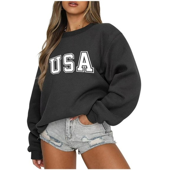 USA Sweatshirt Women Oversized American Flag Shirt Patriotic Stars Stripes Pullover 4th of July Crew Neck Tops