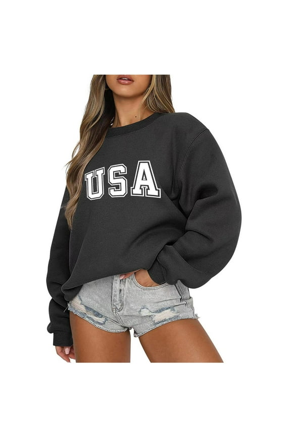 USA Sweatshirt Women Oversized American Flag Shirt Patriotic Stars Stripes Pullover 4th of July Crew Neck Tops