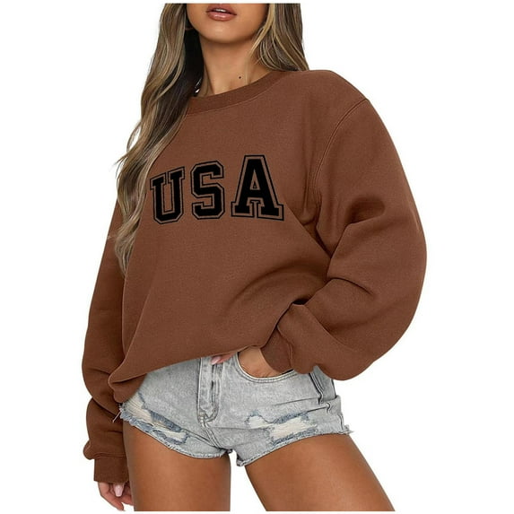 USA Sweatshirt Women Oversized American Flag Shirt Patriotic Stars Stripes Pullover 4th of July Crew Neck Tops