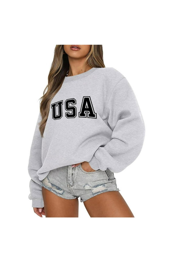 USA Sweatshirt Women Oversized American Flag Shirt Patriotic Stars Stripes Pullover 4th of July Crew Neck Tops
