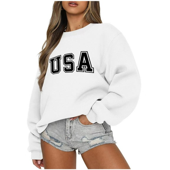 USA Sweatshirt Women Oversized American Flag Shirt Patriotic Stars Stripes Pullover 4th of July Crew Neck Tops