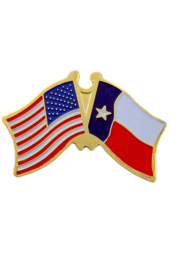 USA & TEXAS Cross Flags - Officially Licensed Original Artwork, Enamel Lapel Pin - 1.125"