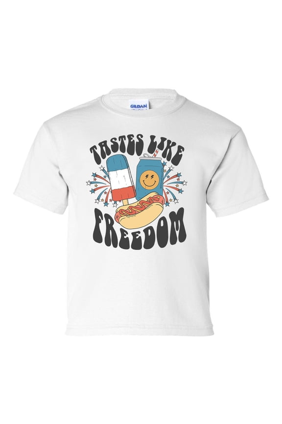 USA Tastes Like Freedom Patriotic 4th of July American Youth Kids Children's T-shirt Graphic Tee Graphic Tee-White-small