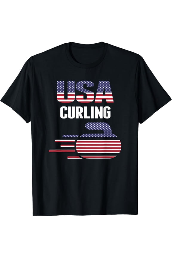 USA Team Curling Rock Jersey - Vintage Winter Sports Lovers T-Shirt