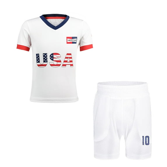 Cnins Child Unisex USA Soccer Jersey American Flag Short Sleeve No.10 Uniform 2 Piece Sets (4T)
