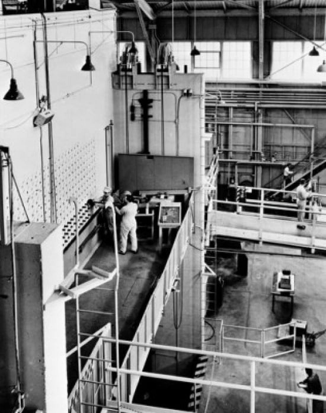 USA Tennessee Oak Ridge Oak Ridge National Laboratory high angle view of scientists working in nuclear laboratory Canvas Art - (18 x 24)