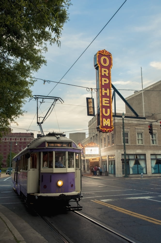 USA Tennessee Vintage streetcar near Orpheum Theater Memphis Canvas Art - Dosfotos Design Pics (24 x 38)