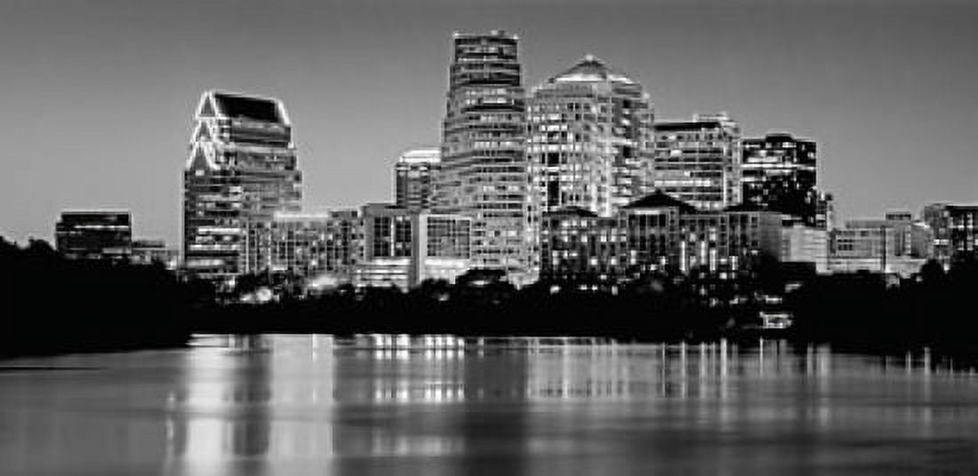 USA Texas Austin Panoramic view of a city skyline (Black And White) Canvas Art - Panoramic Images (24 x 12)