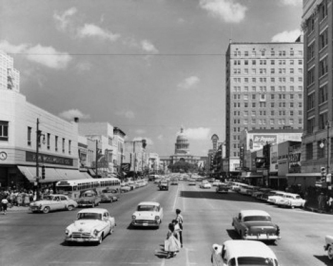 USA Texas Austin Traffic on road in front of State Capitol building Canvas Art - (24 x 36)