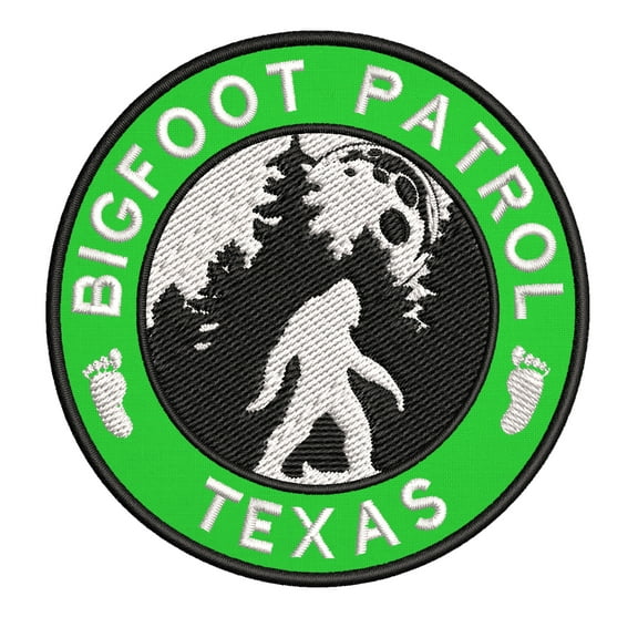 USA Texas Bigfoot Patrol! Cryptid Sasquatch Watch! 3.5 Inch Iron Or Sew On Embroidered Fabric Badge Patch Unexplained Mysteries Iconic Series
