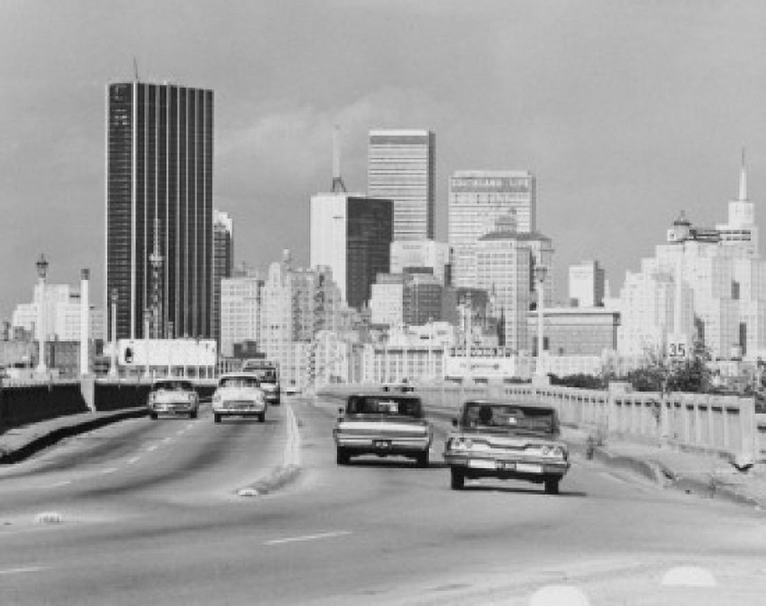 USA Texas Dallas Traffic with skyline in the background Canvas Art - (24 x 36)