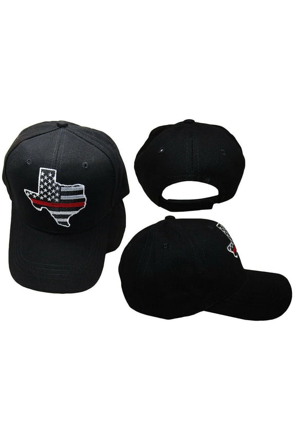 USA Texas Map Thin Red Line Fire Department Fighter Black Embroidered Hat Cap