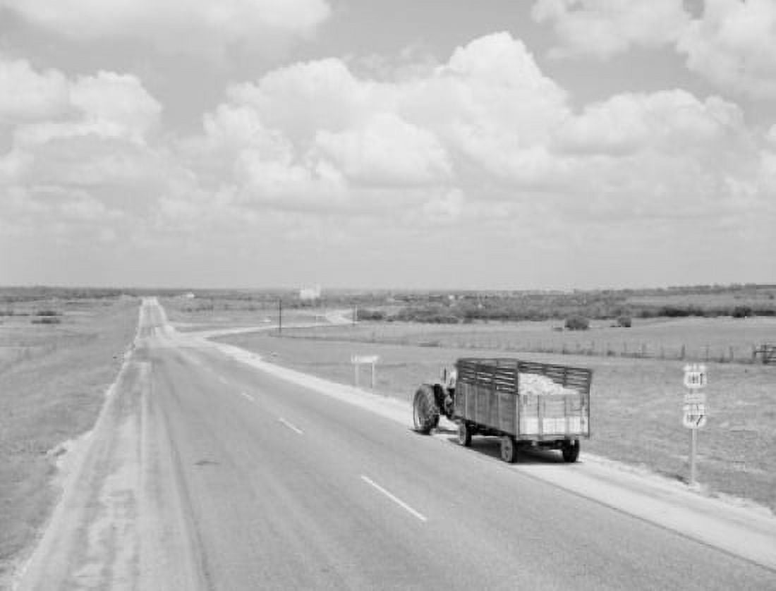 USA Texas Tractor with trailer on country road Canvas Art - (24 x 36)