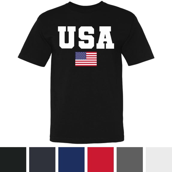 USA Text Flag Printed T-Shirts | 4th of July United States of America Short Sleeve Patriotic Independence Day Shirt | Made in USA Tees (Charcoal, XXL)