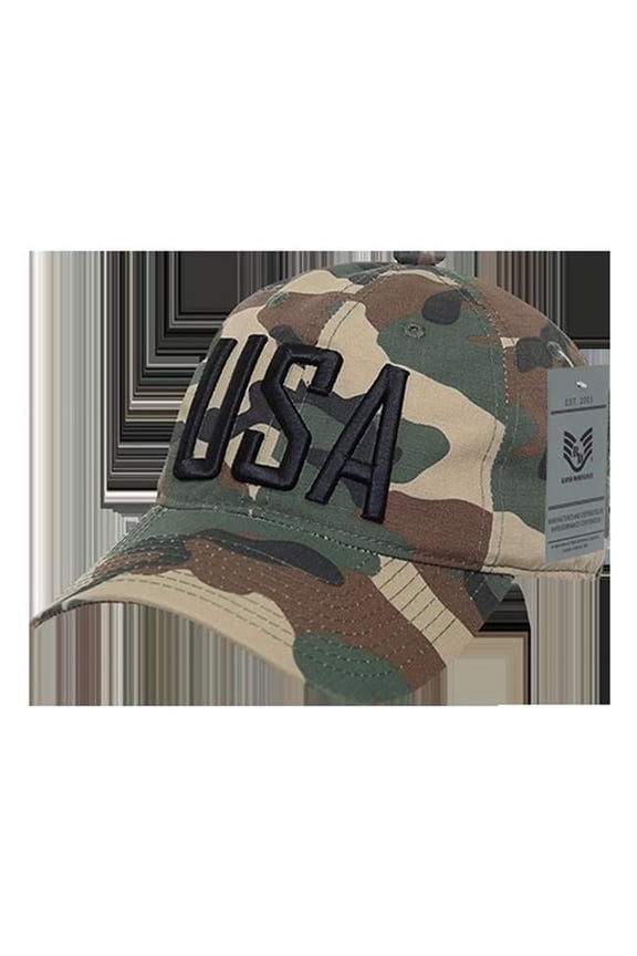 USA Text Relaxed Ripstop Cap, Woodland