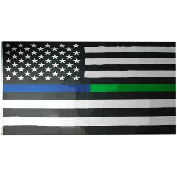 USA Thin Blue Green Line Police Military 3x5 3'x5' Woven Poly Nylon Flag