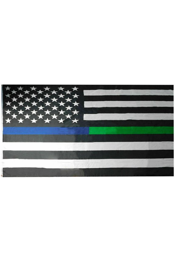 USA Thin Blue Green Line Police Military 3x5 3'x5' Woven Poly Nylon Flag