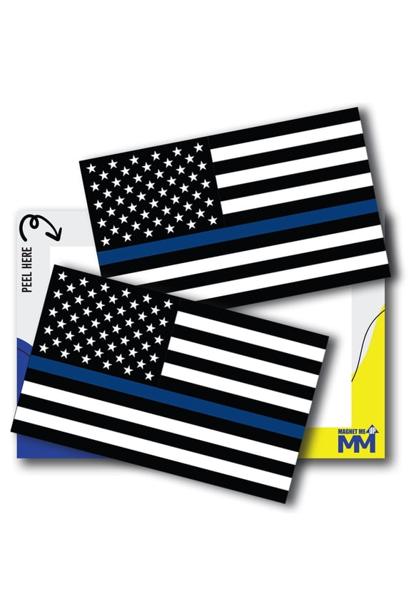 USA Thin Blue Line American Flag Adhesive Decal Sticker, 2 Pack, 3x5 Inch