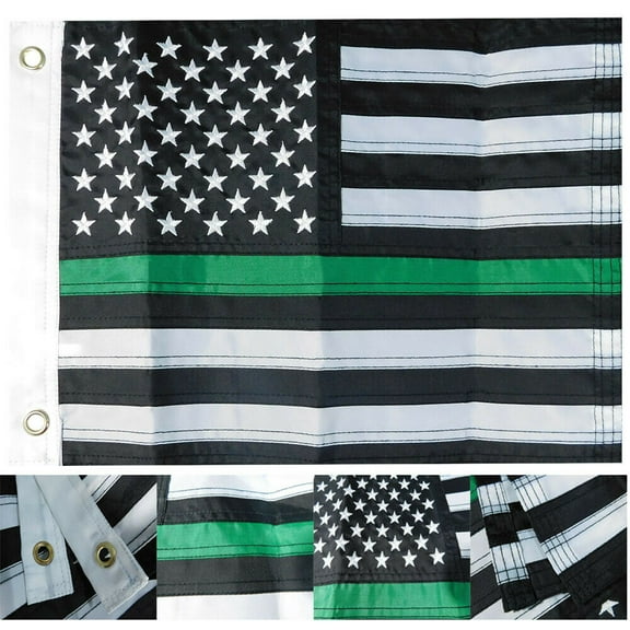 USA Thin Green Line 12x18 12"x18" Nylon Embroidered Boat Flag Grommets