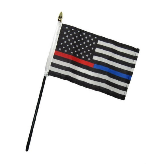 USA Thin Red Blue Line First Responders 4"x6" Flag Desk Set Table Stick Staff