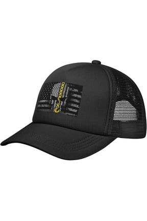 USA Thin Yellow Line Flag Skull Emergency Dispatcher Tow Truck Driver Operator Vintage Baseball Cap Adjustable Casual Mesh Hats Duck Tongue Hat for Men Women50, Black