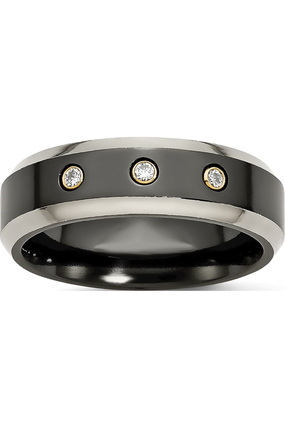 Titanium Titanium Black Ti w/14K Inlay 1/10ct Diamond Beveled Edge 7mm Band