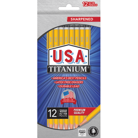 USA Titanium #2 HB Pencils – 12 Count, Pre-Sharpened, Latex-Free, PMA Certified