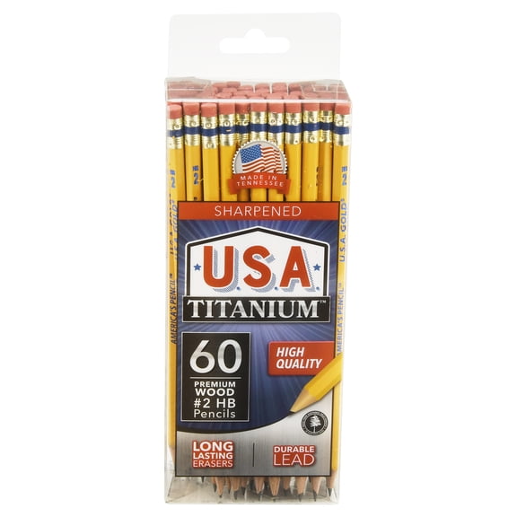 #2 USA Titanium Yellow Pencil, Wood Cased Pencils, Sharpened, 36 Count